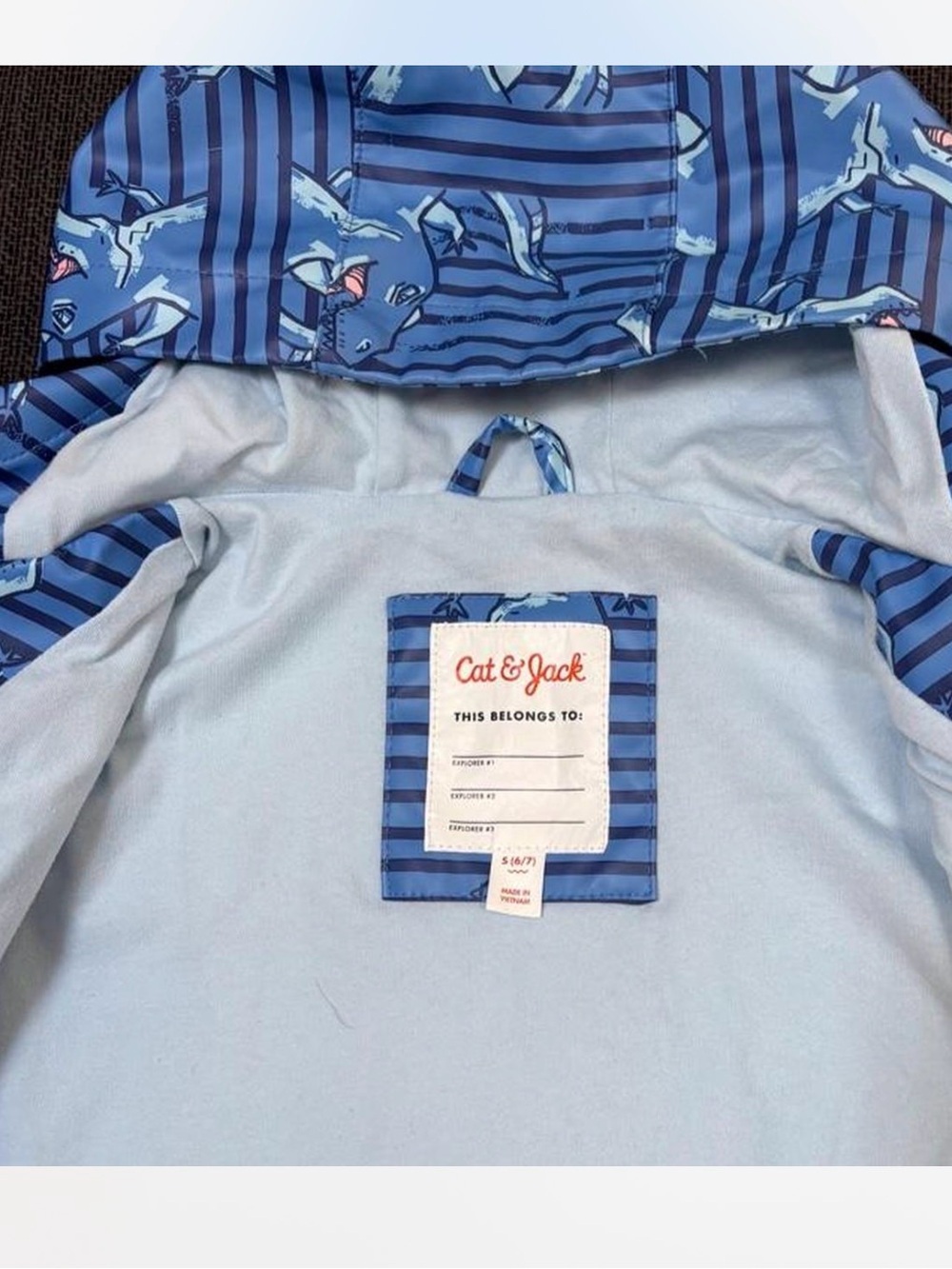 Cat & Jack Dinosaur Hooded Rain Jacket size S (6/7) - Picture 4 of 6